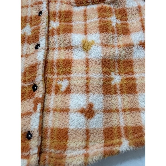 Disney Mickey Mouse Plaid Sherpa Fleece Shacket Shirt Jacket Orange White L - Picture 2 of 10